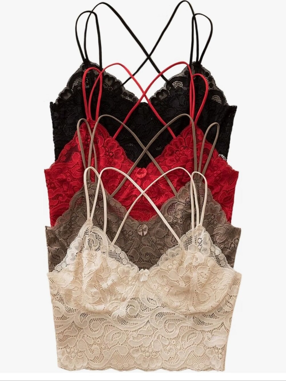 4 Lace Bralette Cami Top - Black, Red, Taupe, Cream